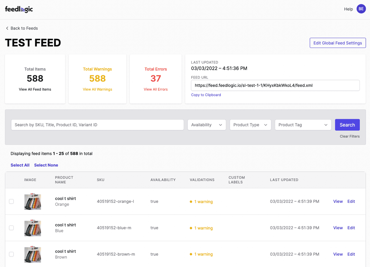 product feed ui